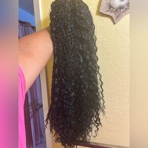 Curly Black 24 inch Lace front Wig - synthetic water wave